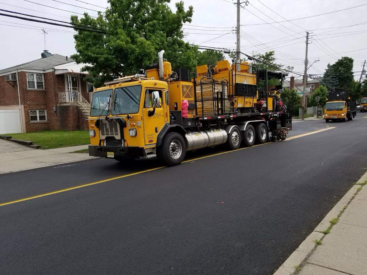 Denville Line Painting striping crew on the road, 2018